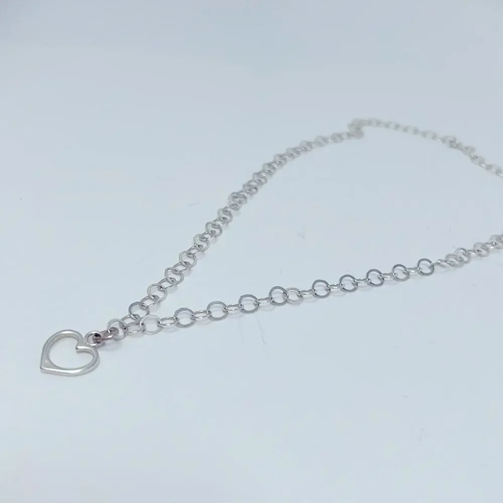925 Italy Signed FAS Heart Pendant with Circle Chain Link Necklace